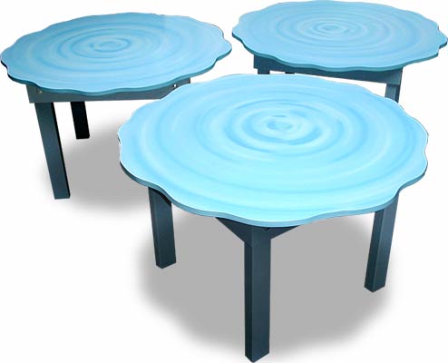 Childrens tables styled as water droplets